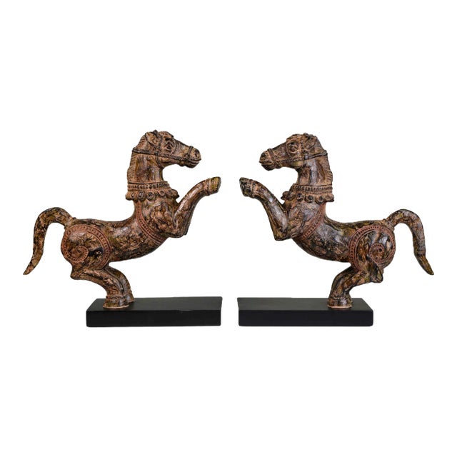 Vintage Decorative Samurai Horse Figures on Lacquered Bases - a Pair For Sale