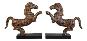 Vintage Decorative Samurai Horse Figures on Lacquered Bases - a Pair