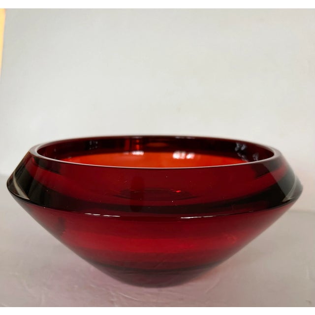 Kosta Boda Red Glass Bowl For Sale - Image 4 of 10