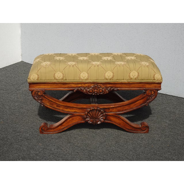 French Country Vintage French Country Bedside X Bench Silk Blend Fabric For Sale - Image 3 of 12