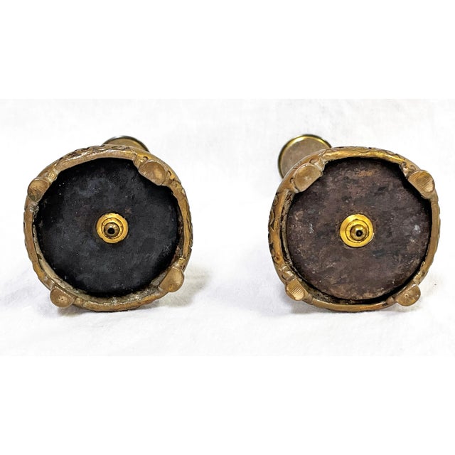 Bronze Antique French Embossed Bronze Candle Holders- a Pair For Sale - Image 8 of 13