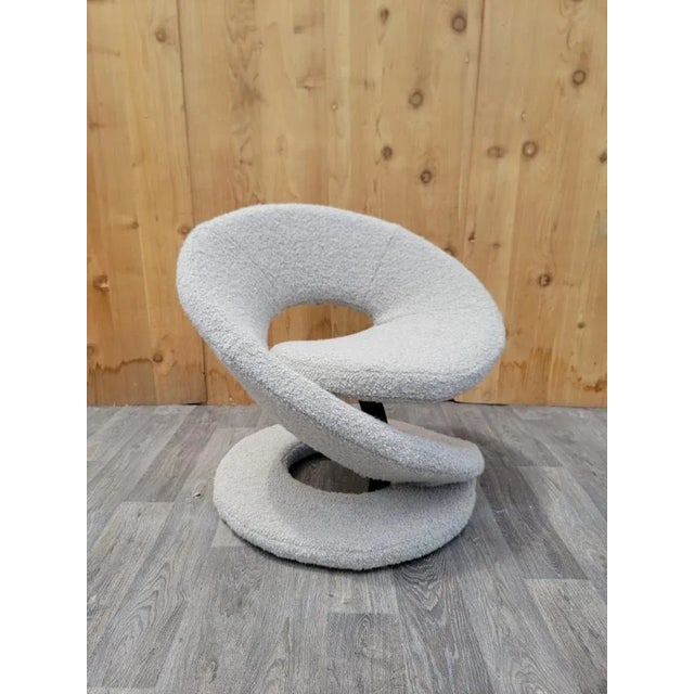 Vintage Postmodern Louis Durot Style Spiral Ribbon Lounge Newly Reupholstered in Boucle For Sale In Chicago - Image 6 of 6