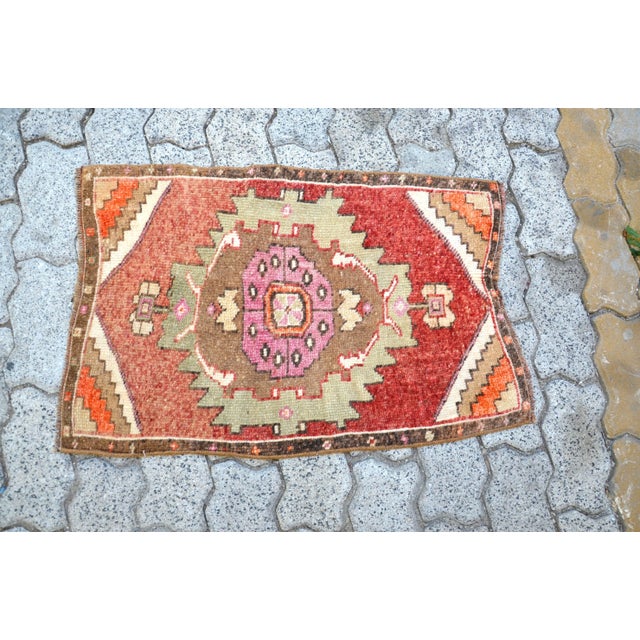 Vintage Red & Orange Nomadic Small Rug For Sale - Image 6 of 6