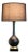 American Mid-Century Black Ceramic Table Lamp With Brass and Wood Base, 1960s For Sale