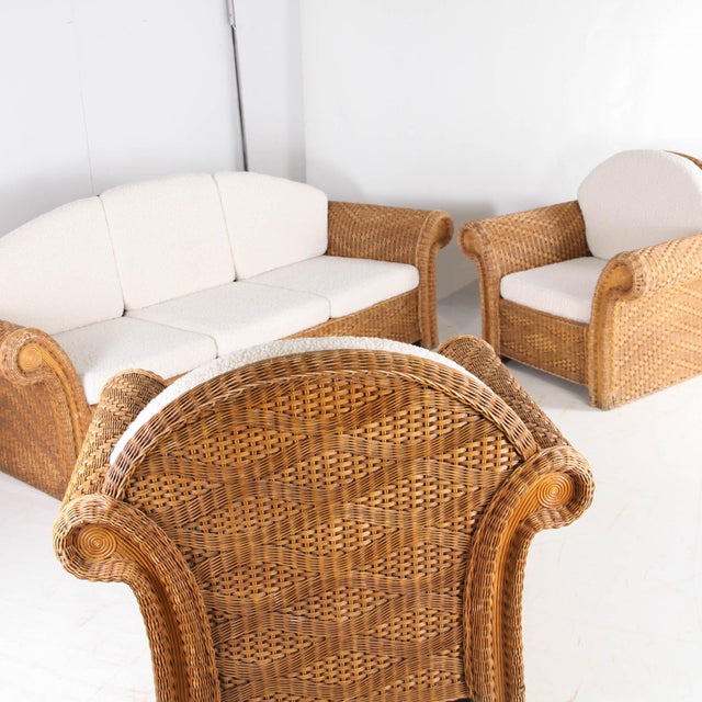 Mid-Century Modern Wicker Rattan Lounge Set, 1970s, Set of 3 For Sale - Image 3 of 18