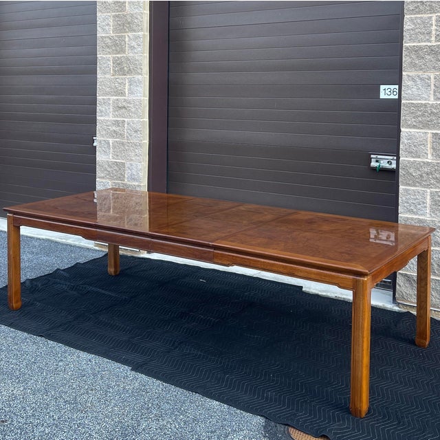 Thomasville Vintage Thomasville Mystique Asian Chinoiserie 108" Burl Top Dining Table & Leaves For Sale - Image 4 of 12