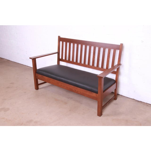 Charles Limbert Limbert Mission Oak Arts & Crafts Open Arm Sofa or Settee, Fully Restored For Sale - Image 4 of 13