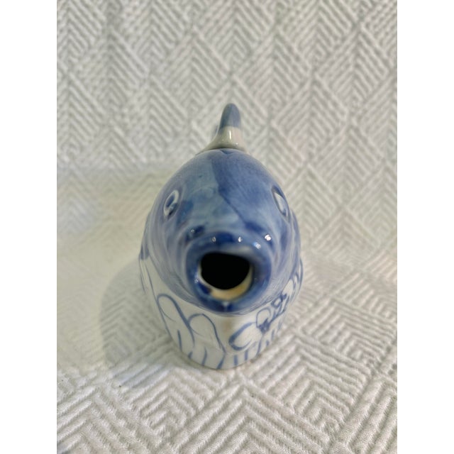 Chinoiserie Vintage Blue and White Porcelain Chinoiserie Koi Fish Teapot For Sale - Image 3 of 9