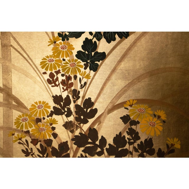 "Tit and Chrysanthemums", 1970s Shōwa Era Japanese Byobu Screen For Sale - Image 9 of 18