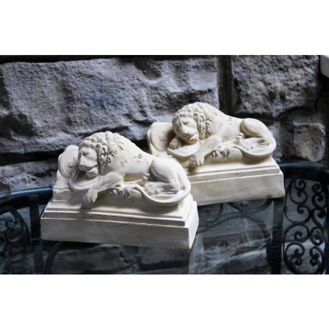 Sleeping Lion Monument Statuary Statues - Set of 2 For Sale - Image 4 of 13