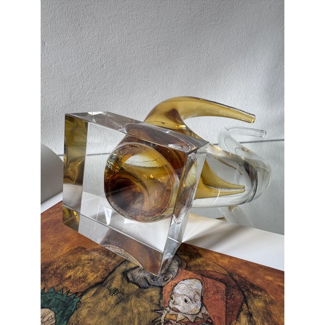 Mid-Century Modern Italian Amber and Clear Murano Glass Swan Sculpture on Base, 1960s For Sale - Image 8 of 16