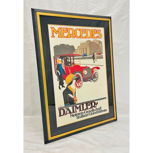 1920s Vintage Mercedes Benz Stuttgart Lithograph Poster Framed Art Deco For Sale - Image 5 of 16