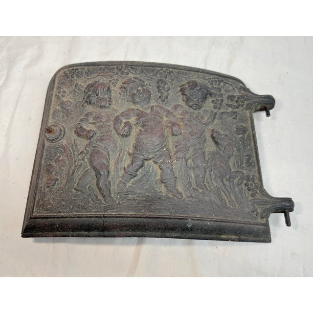 Antique 19th Century Thick Cast Iron Stove Door Salvage Cherub Putti Door Panel For Sale In New York - Image 6 of 10