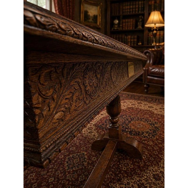 Wood Antique Carved Oak Beauchief Baptist Church Memorial Refectory Table, 1936 For Sale - Image 7 of 12
