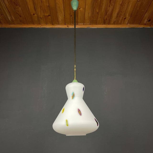Stilnovo Mid-Century Italian Opaline Murano Glass Pendant Lamp by Stilnovo, 1950s For Sale - Image 4 of 14