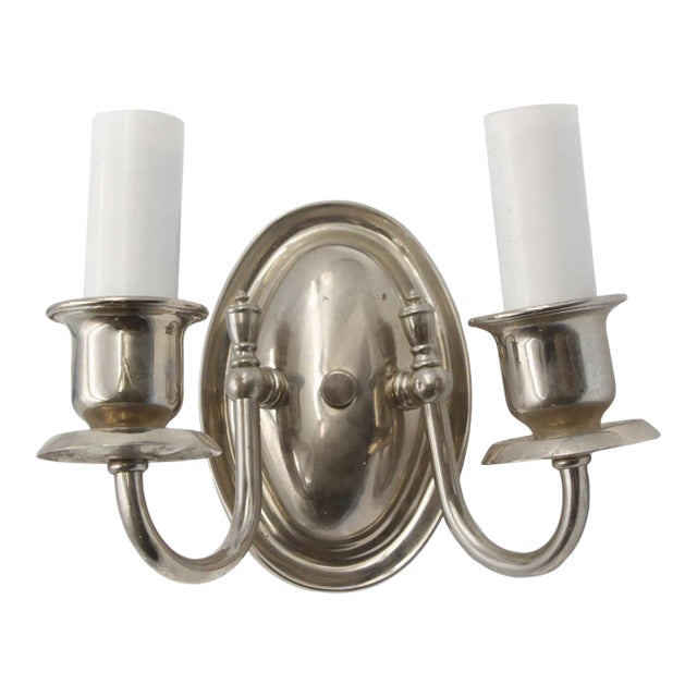 Vintage 2 Arm Silvered Brass Traditional Wall Sconce For Sale