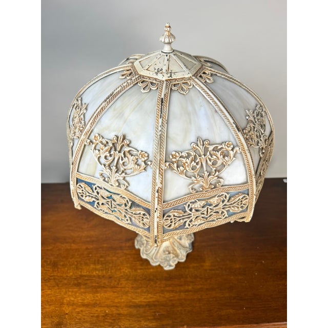 Vintage Art Nouveau Slag Glass Two-Light Table Lamp, C. 1935–1955 For Sale - Image 4 of 10