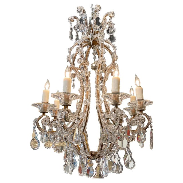 Transparent Antique Italian Beaded Crystal Chandelier with 6 Lights For Sale - Image 8 of 8