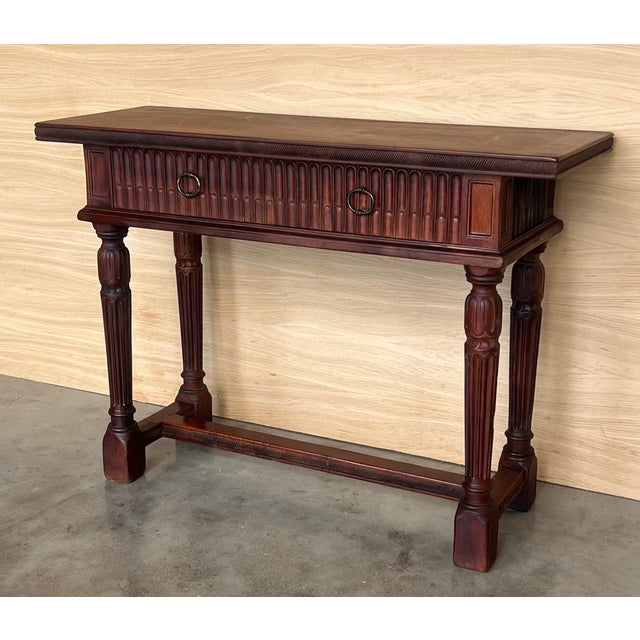 Early 20th Century Catalan Spanish Carved Walnut Console Table with Two Drawers, 1890 For Sale - Image 16 of 18