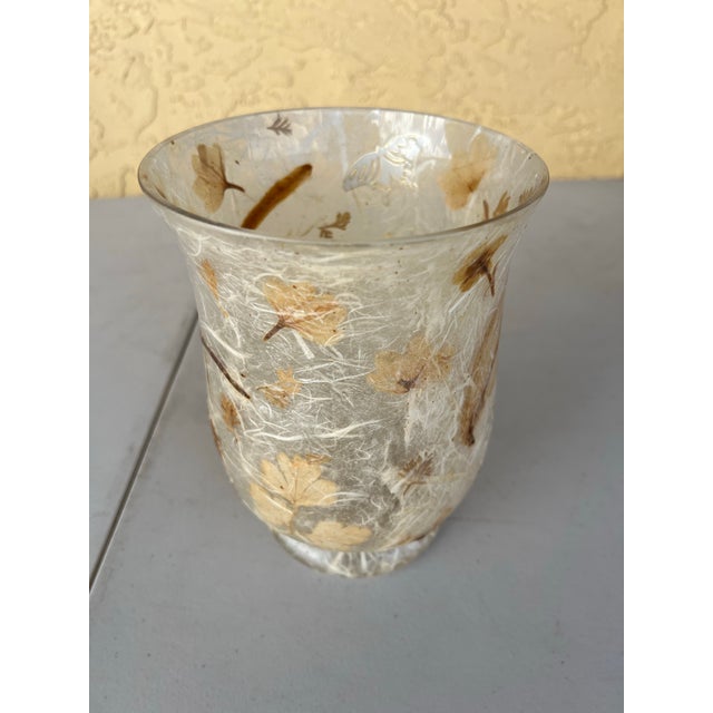 Mid-Century Modern Vintage Glass Vase With Overlay Dried Flowers Signed For Sale - Image 3 of 8