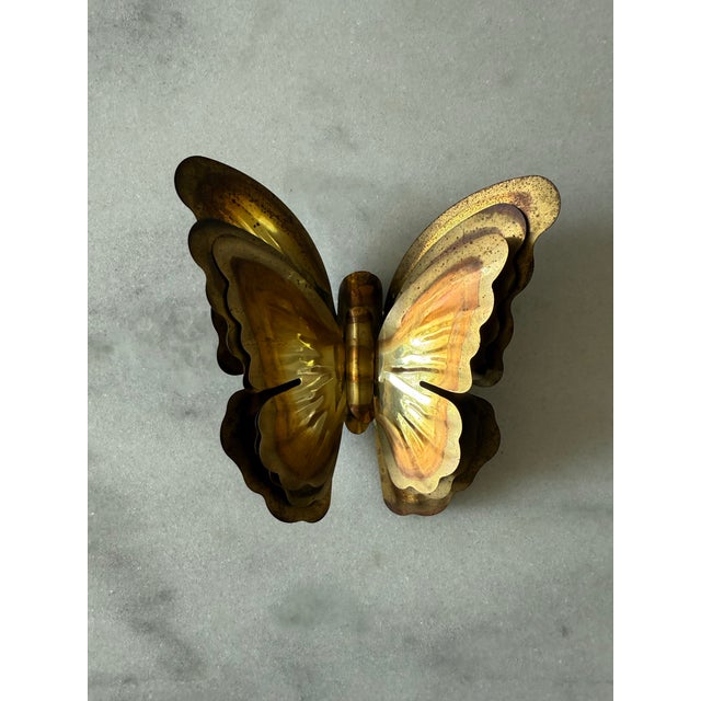 Metal Set of 3 Vintage Mid Century Brass Butterfly Wall Hangings For Sale - Image 7 of 8
