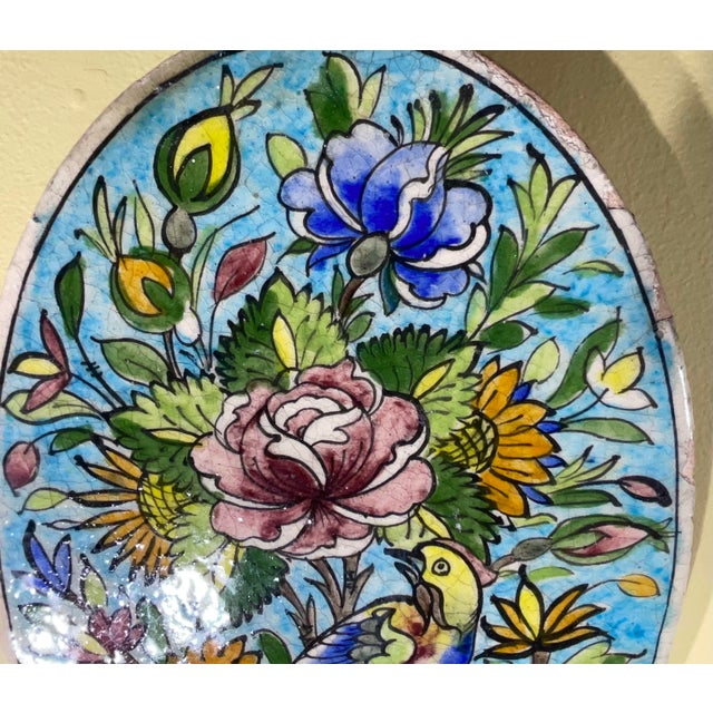 Hand-Painted Persian Ceramic Tile - Unique Floral & Avian Motif For Sale In Miami - Image 6 of 10