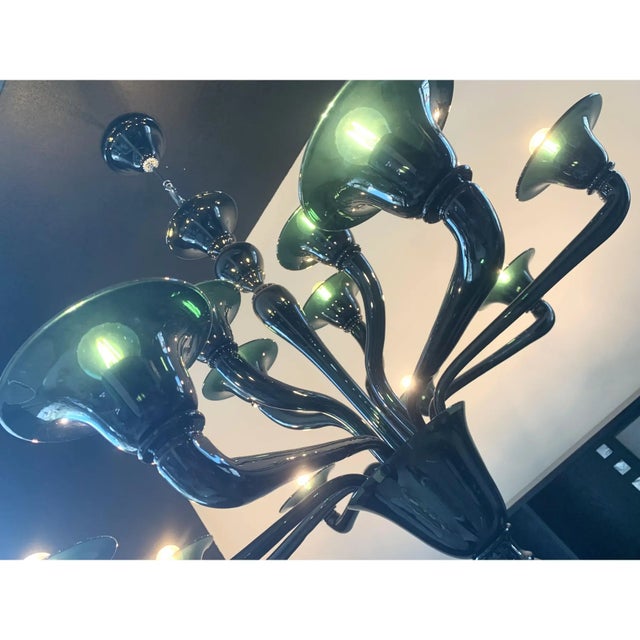 Green Translucent Green-Bottle Glass Chandelier, Contemporary Murano Style For Sale - Image 8 of 13