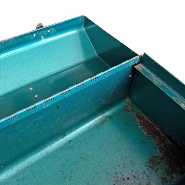 Turquoise Vintage American Folk Art Toolbox For Sale - Image 8 of 18
