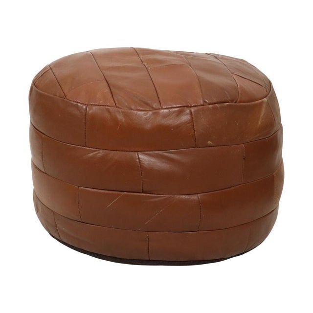 Vintage Round Faux Leather Ottoman, 1970s For Sale - Image 4 of 14