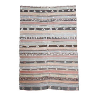 1970s Vintage Handmade Wool Cotton Beige Area Rug For Sale