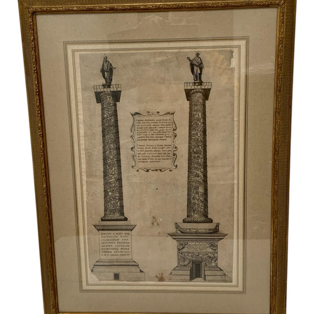 18th C. Architectural Folio Engraving: Columns of Trajan &amp; Antoninus Provenance Custom Framed by J. Pocker &amp; Son,...