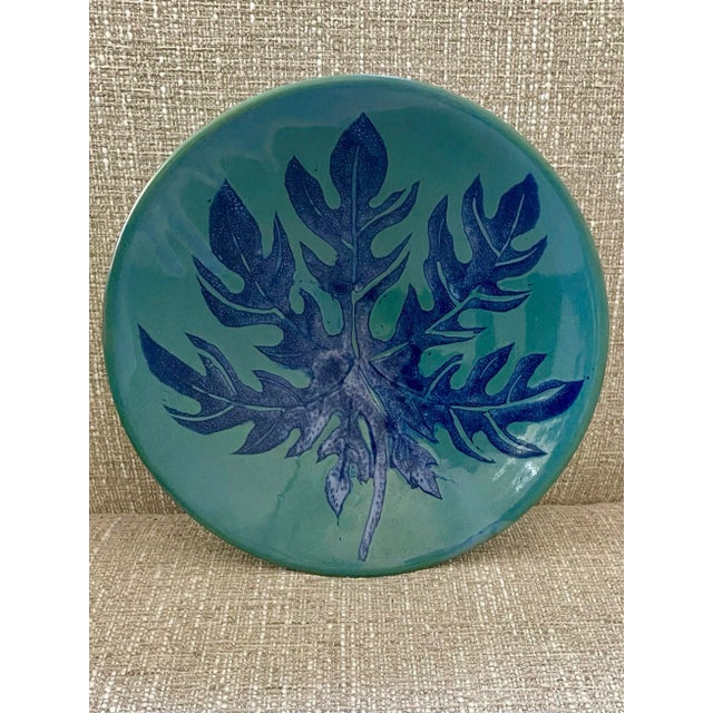 Contemporary Vintage Blue Leaf Studio Pottery Bowl For Sale - Image 3 of 9