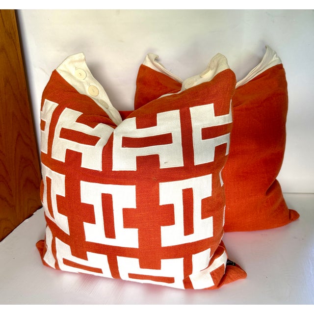 Contemporary V Rug & Home Electric Orange Linen Euro Throw Pillows- a Pair For Sale - Image 3 of 6