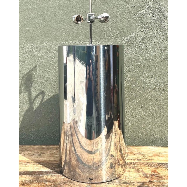 Vintage Monumental Polished Chrome Cylinder Lamp For Sale - Image 12 of 12