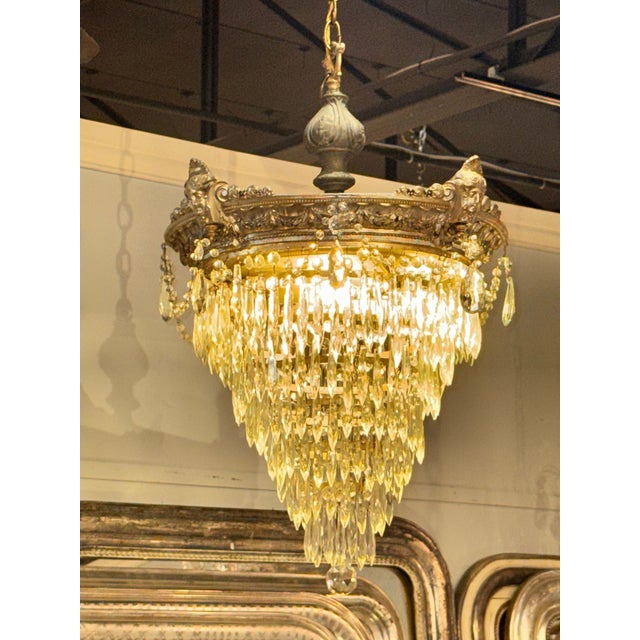 Traditional Late 19th Century French Bronze and Crystal Waterfall Chandelier For Sale - Image 3 of 7