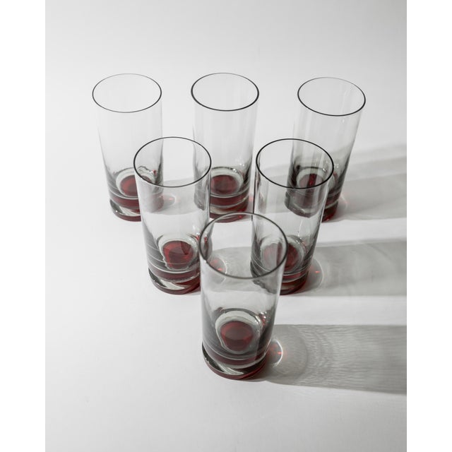 Vintage Grey Drinking Glasses with Red Stems, 1970s, Set of 6 For Sale - Image 3 of 11