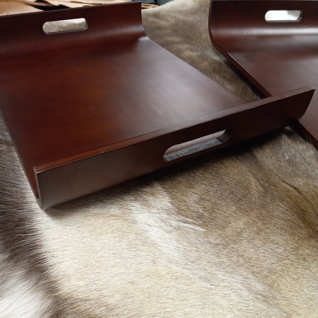 Vintage Mid Century Mahogany Stained Solid Wood Sleigh Tray For Sale In Raleigh - Image 6 of 12
