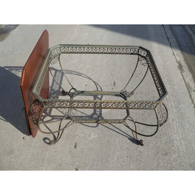 Vintage French Wrought Iron and Mahogany Coffee Table, 1940s For Sale - Image 4 of 8