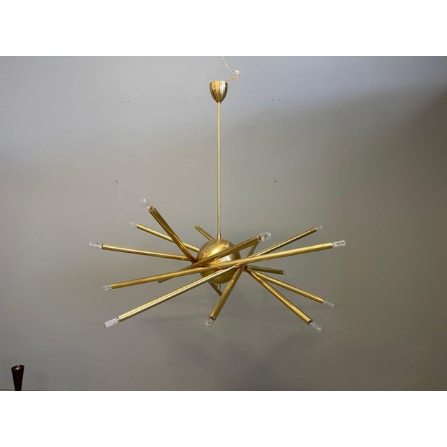 Large Shanghai Brass Chandelier attributed to Stilnovo, 1950s For Sale - Image 10 of 15