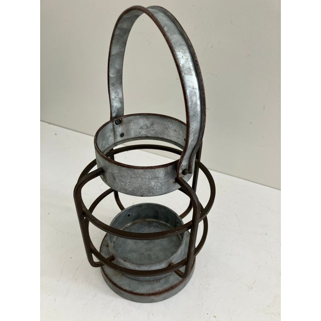 American Antique Galvanized Lantern Carrier-- Early 20th Century Farm & Utility Lighting Holder For Sale - Image 3 of 8