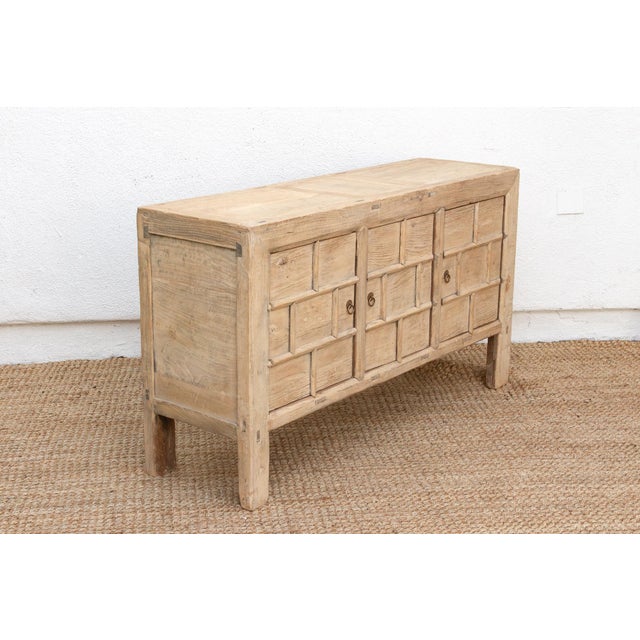 Tan Rustic Bleached Wood 3-Door Grain Cabinet For Sale - Image 8 of 9