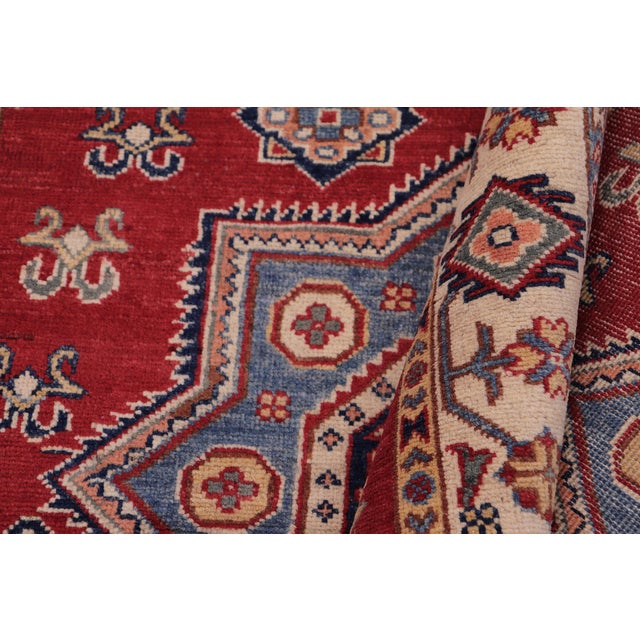 Textile Southwestern Kazak Rustic Red/Beige Wool Rug - 4'0''x5'5'' For Sale - Image 7 of 10