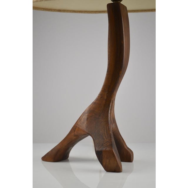 French Brutalist Table Lamp in Olive Wood, 1950s For Sale - Image 13 of 15