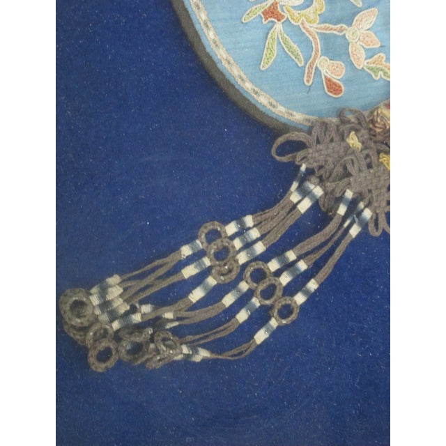 Framed Chinese Qing Dynasty Ornate Bird & Flower Embroidered Silk Purse Satchel For Sale - Image 9 of 9