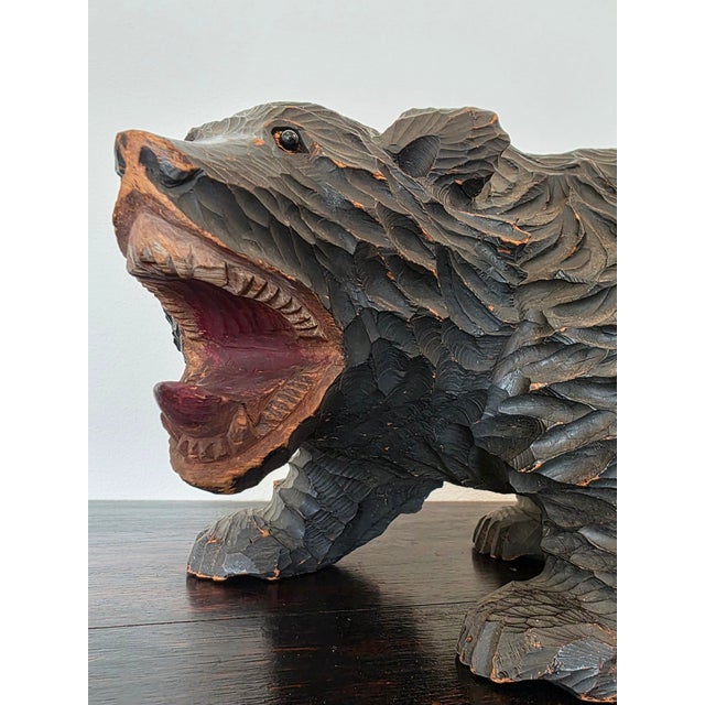 Japanese Large Vintage Indigenous Japanese Ainu Hokkaido Bear Figure Wood Carving For Sale - Image 3 of 18