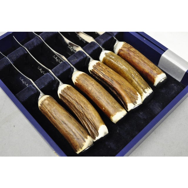 Late 20th Century Late 20th Century Scully & Scully Arts & Crafts Natural Staghorn Handle Steak Knives - Set of 6 For Sale - Image 5 of 16