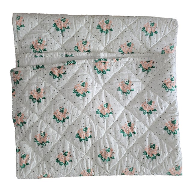 Custom Floral and Polka Dot Chintz Fitted Bedspread For Sale