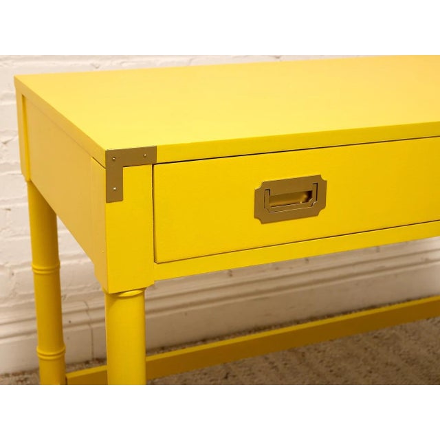 Hollywood Regency Vintage Hollywood Regency Yellow Campaign Writing Desk For Sale - Image 3 of 11