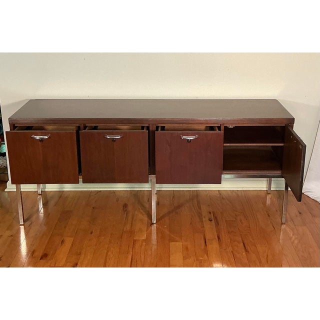 Florence Knoll Florence Knoll Attributed Mid Century Walnut and Chrome Office Credenza For Sale - Image 4 of 12