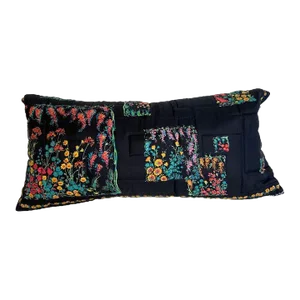 Vintage Black & Floral Silk Twill Scarf Pillow Cover